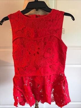 VICI Red Lace Peplum Top